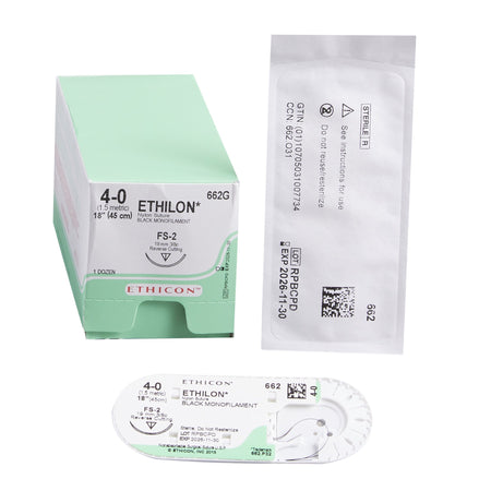 Ethicon 662G Ethilon Nylon Nonabsorbable Suture with Needle, Size 4-0, Reverse Cutting Monofilament