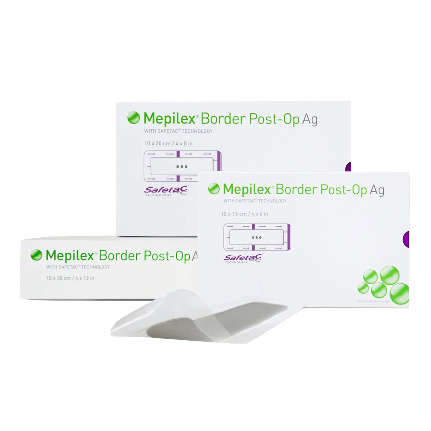 Mepilex® Border Post Op AG Foam Dressing with Silver, 4 x 12 Inch