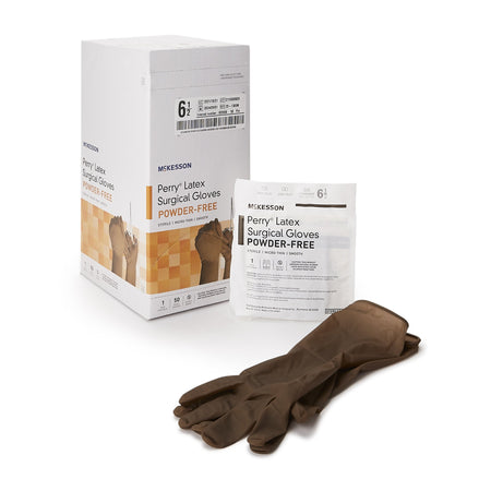 McKesson 20-1365N Perry Latex Surgical Glove, Size 6.5, Brown