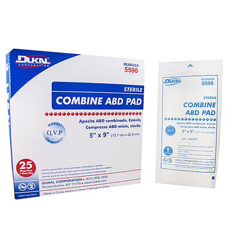 Dukal 5590 Sterile Abdominal Pad, 5 x 9 Inch, 1-Ply