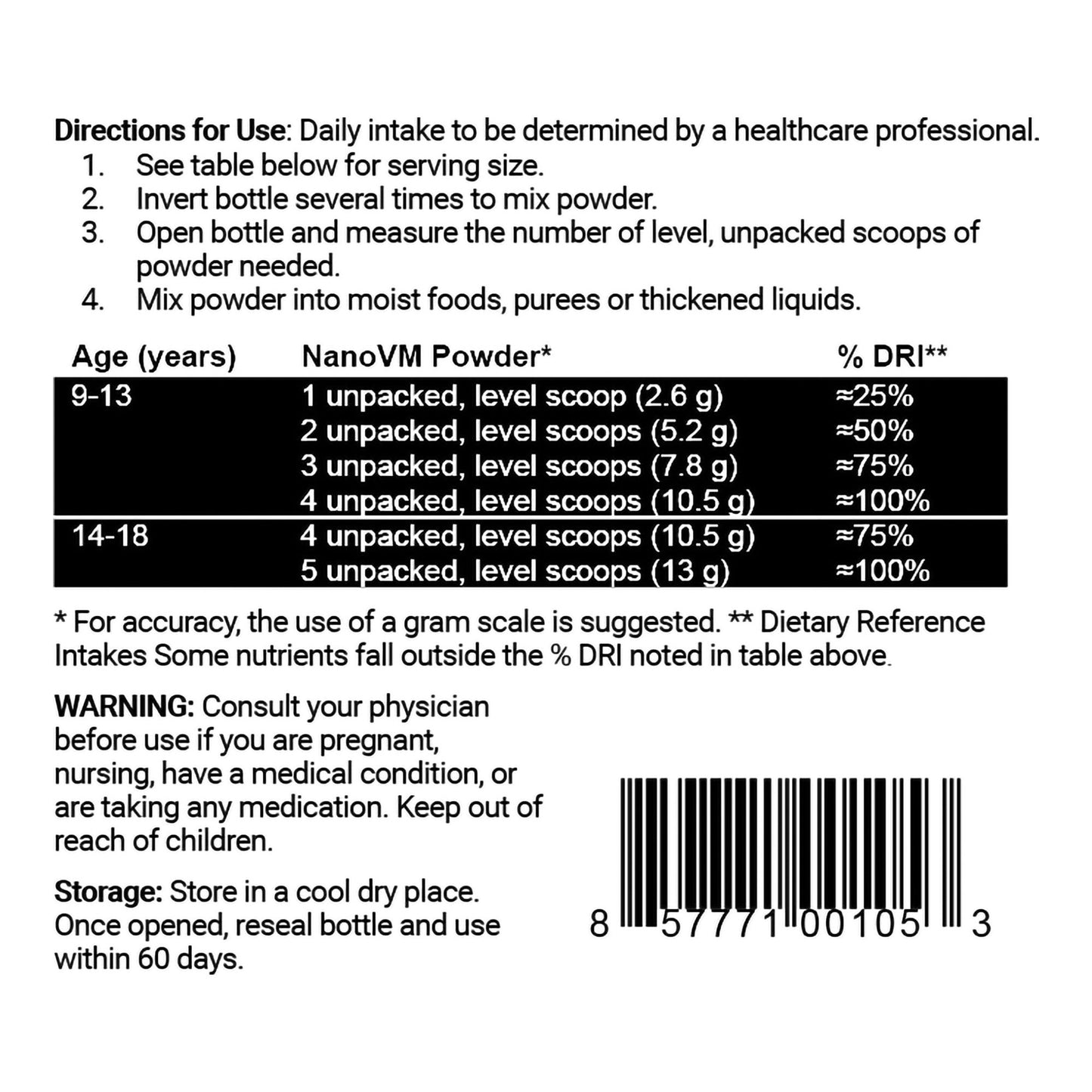 NanoVM® 9 – 18 Years Dietary Supplement, 275-gram jar