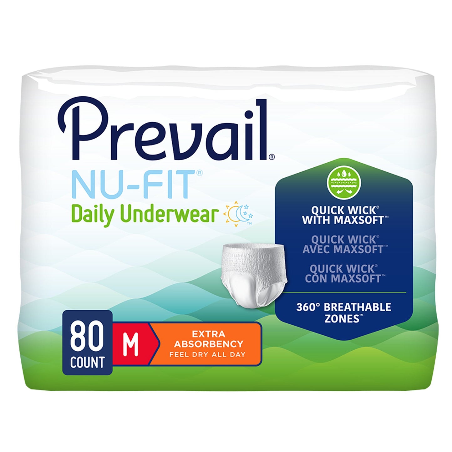 Absorbent Underwear Prevail® Nu-Fit® Pull On with Tear Away Seams Adult Medium Unisex Disposable Heavy Absorbency