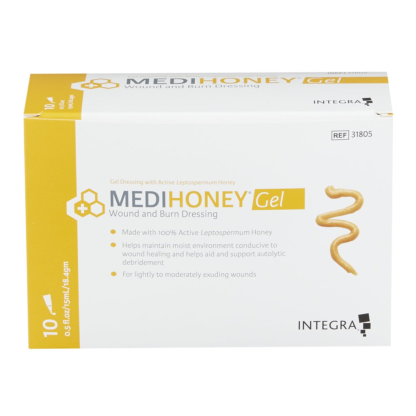 Medihoney gel medical grade manuka honey dressing 0.5 ounce  box reorder number 31805