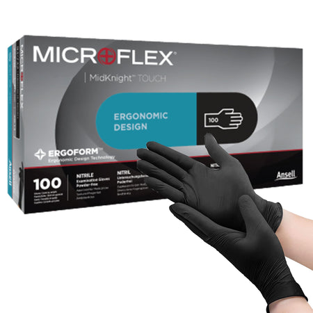 Microflex 93732070 MidKnight Touch 93-733 Nitrile Exam Glove, Small, Black