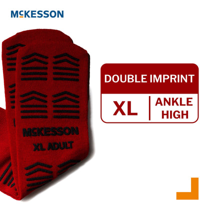 Slipper Socks McKesson Unisex Adult X-Large Double Tread Single Patient Use Red
