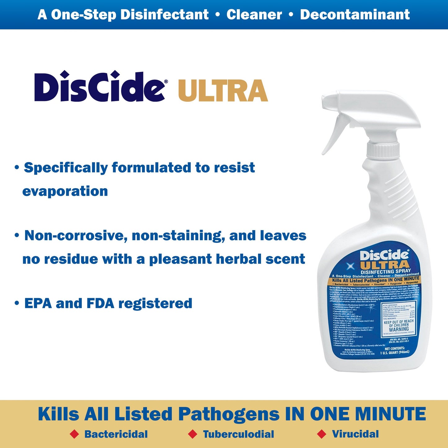 DisCide® Ultra Quaternary Based Surface Disinfectant Cleaner, 1 quart