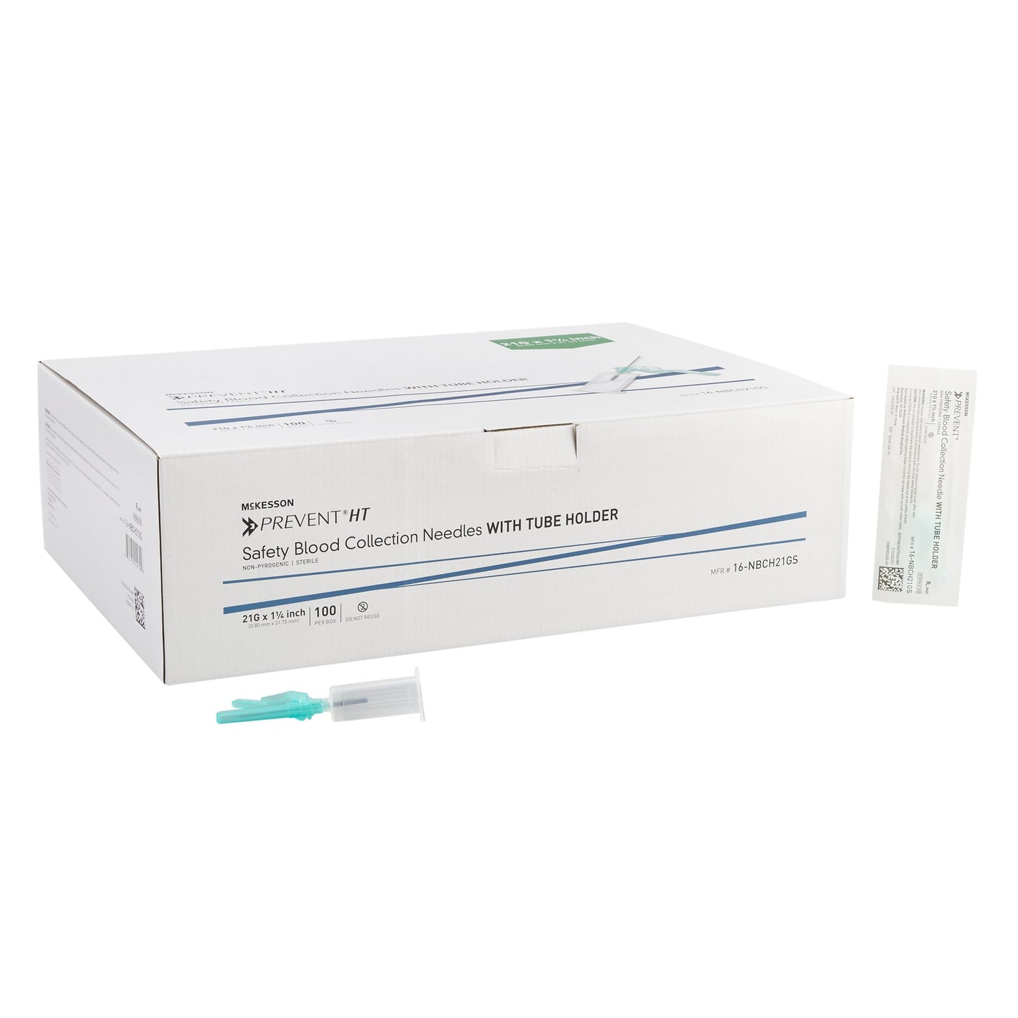 McKesson Prevent® HT Blood Collection Needle with Holder 21 Gauge 1-1/4 Inch Needle Length Safety Needle Without Tubing Sterile