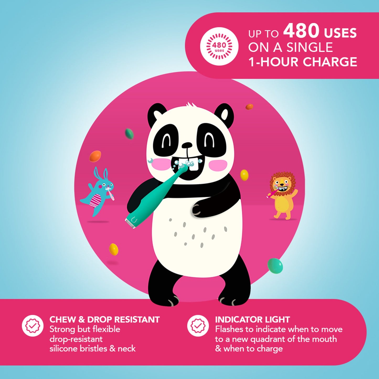 ISSA™ baby Soft Silicone Sonic Toothbrush, Kiwi Green Panda