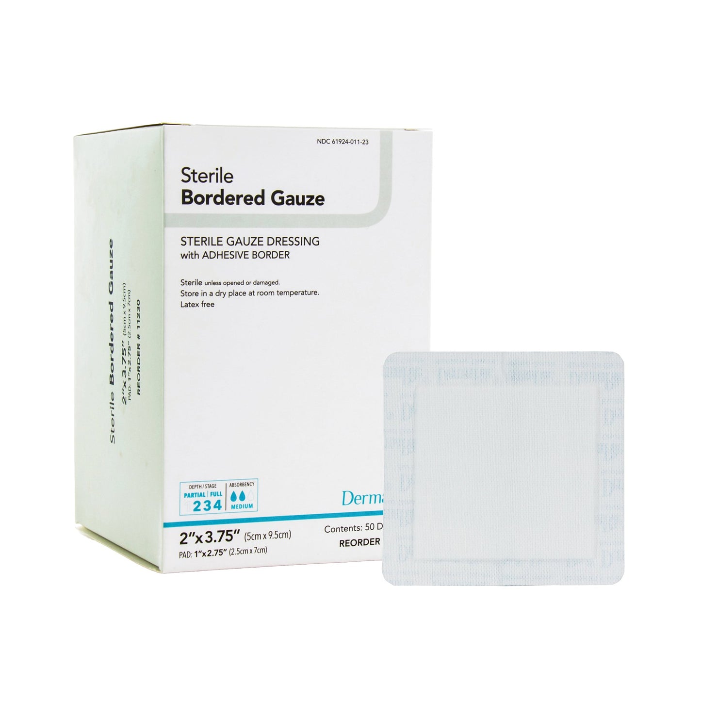 DermaRite Gauze Adhesive Dressing, White, Sterile, 2 x 3¾ inch