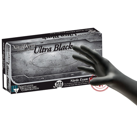 Innovative Healthcare 187050 NitriDerm Ultra Black Nitrile Exam Glove, Extra Small, Black