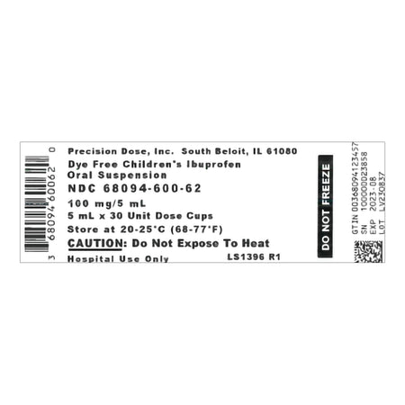 Precision Dose Inc 68094060062 Pain Relief Precision 100 mg / 5 mL Strength Ibuprofen Oral Suspension 30 per