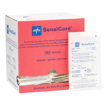 Medline 484406 SensiCare Stretch Vinyl Exam Glove, Medium, Beige