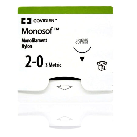 Covidien SN-764G Monosof Nylon Nonabsorbable Suture with Needle, Size 2-0, Reverse Cutting