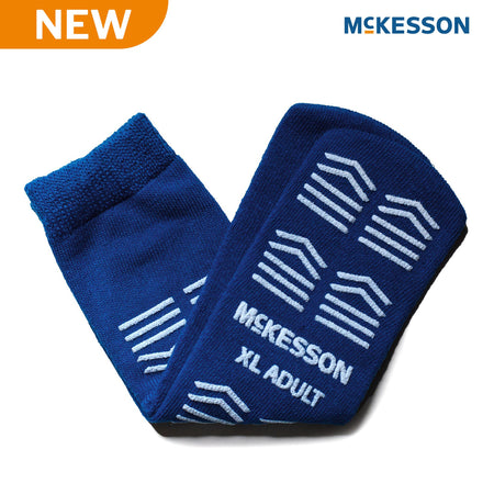 McKesson 16-XL-3816 Slipper Socks Unisex Adult X-Large Double Tread Single Patient Use Royal Blue