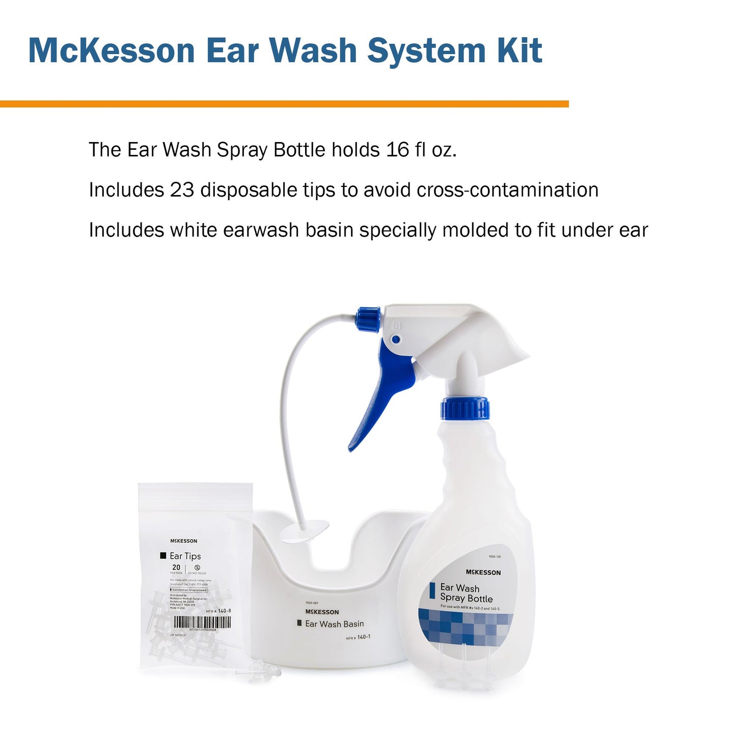 McKesson Ear Wash System Kit Spray Bottle with Flexible Tube and 23 Ear Tips