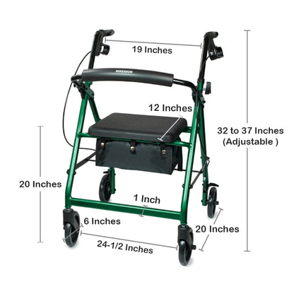 McKesson Folding Aluminum Four-Wheel Rollator, Green