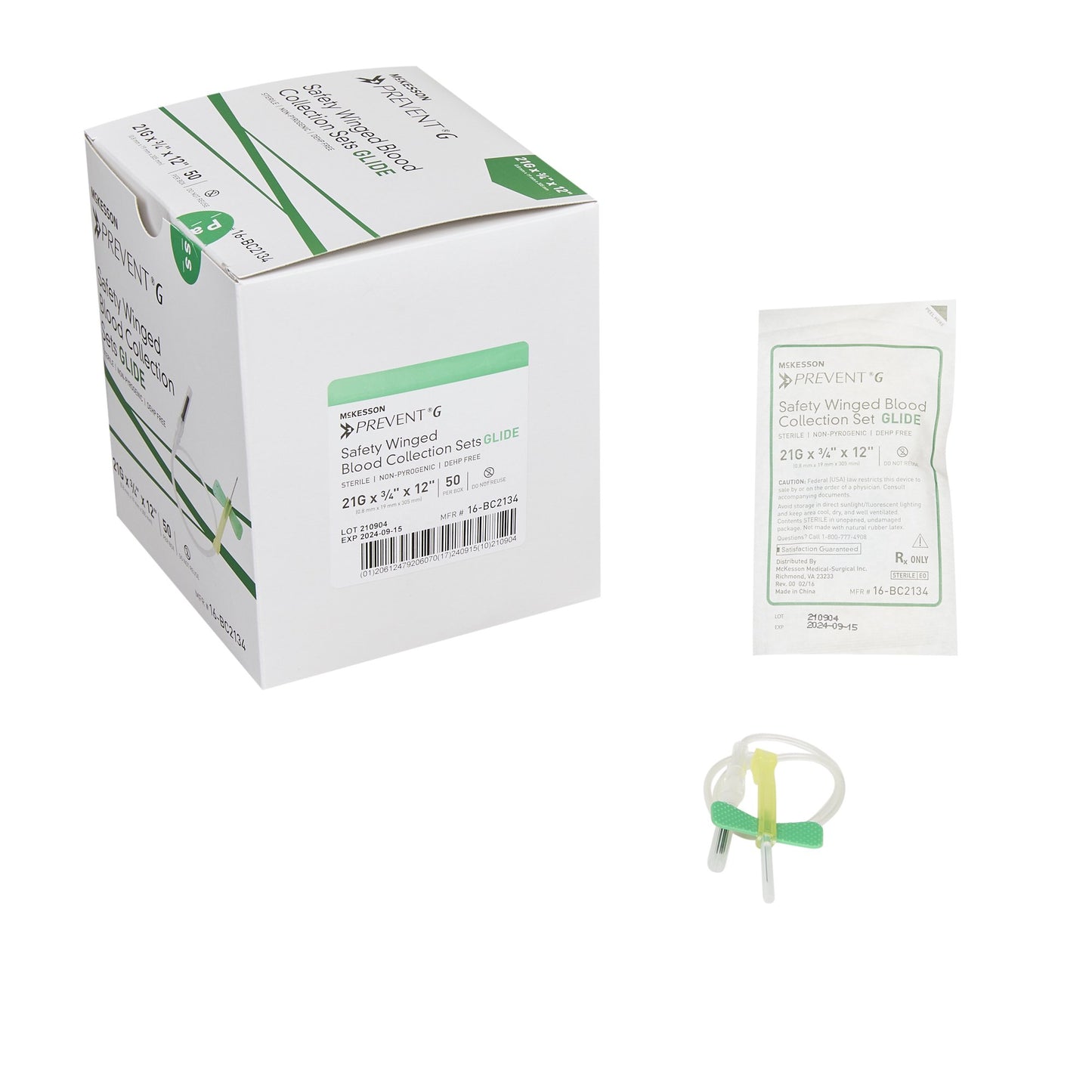 McKesson Prevent® G Blood Collection Set, 21 Gauge, ¾-inch needle length