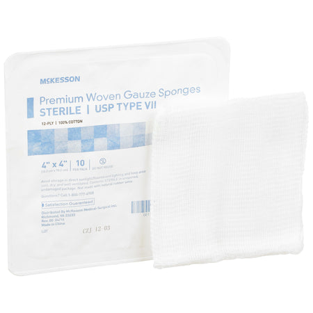 McKesson 16-42441 Sterile USP Type VII Gauze Sponge, 4 x 4 Inch, 12-Ply