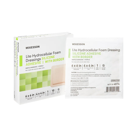 McKesson 4874 Lite Hydrocellular Foam Dressings w/ Border & Silicone Adhesive, 6 x 6"