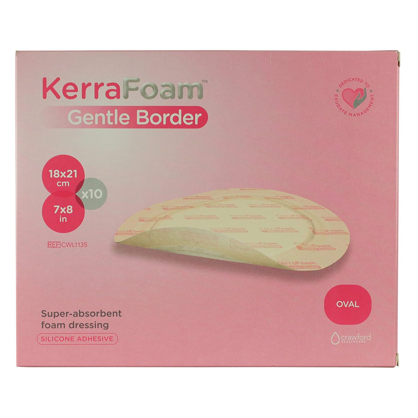 KerraFoam™ Gentle Border Silicone Foam Dressing, 7 x 8 Inch Oval