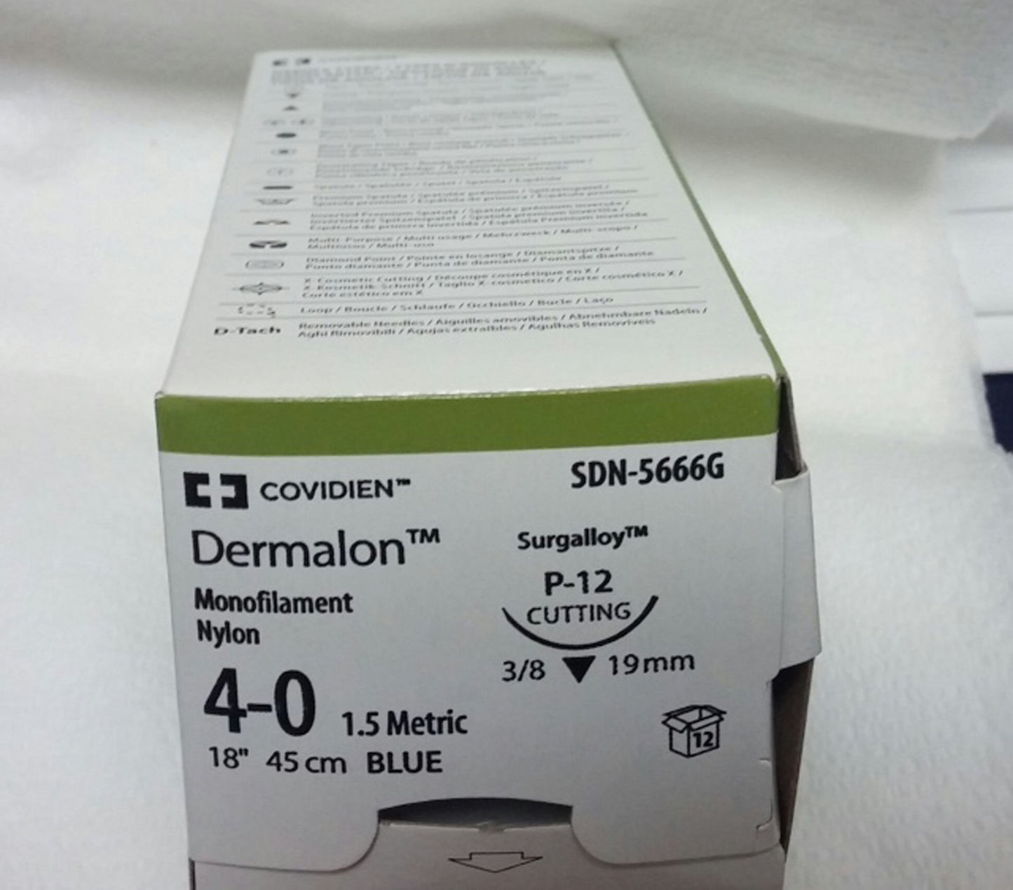 Nonabsorbable Suture with Needle Dermalon™ Nylon P-12 3/8 Circle Precision Reverse Cutting Needle Size 4-0 Monofilament