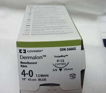 Covidien SDN-5666G Dermalon Nylon Nonabsorbable Suture with Needle, Size 4-0