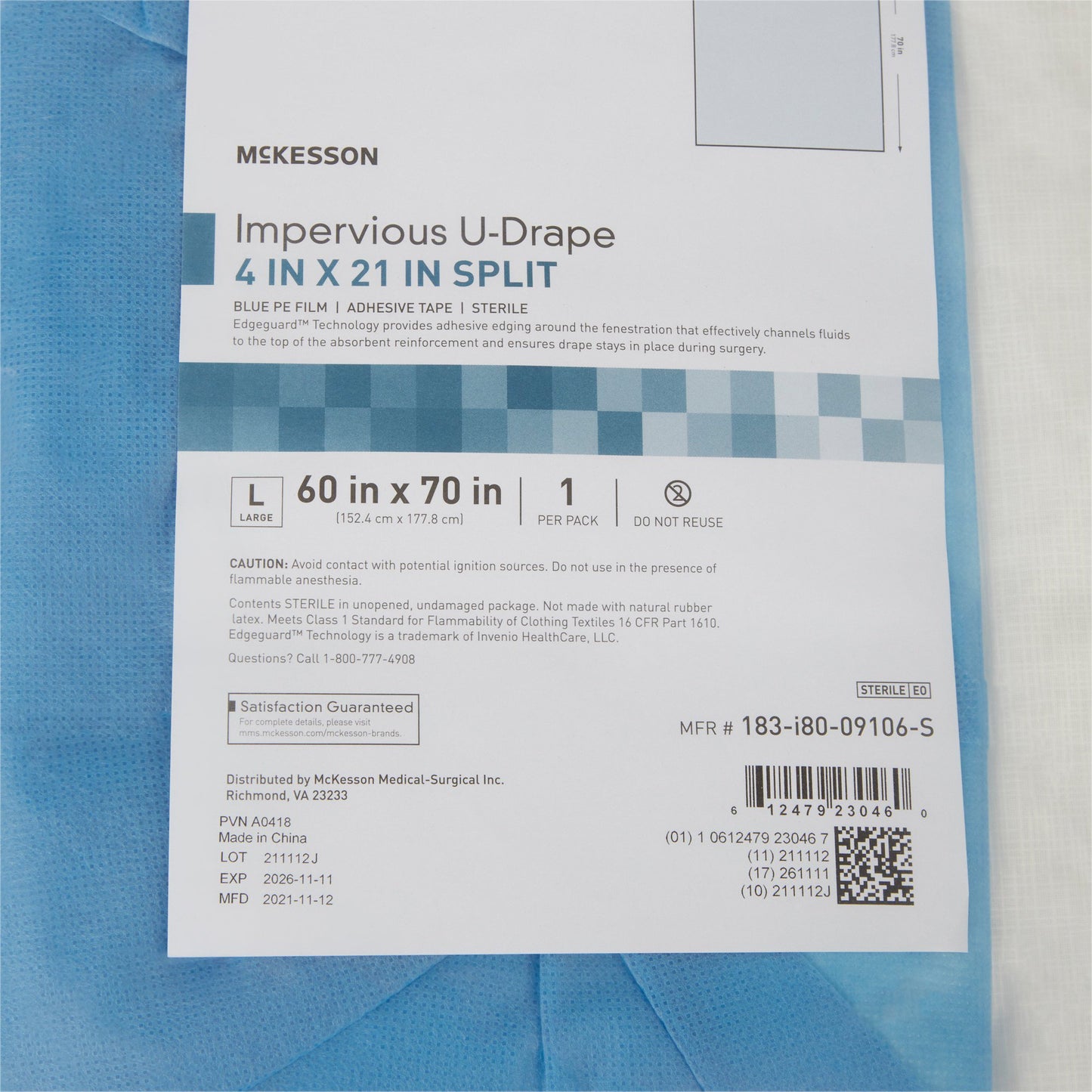McKesson Sterile Impervious Orthopedic U-Drape, 60 x 70 Inch