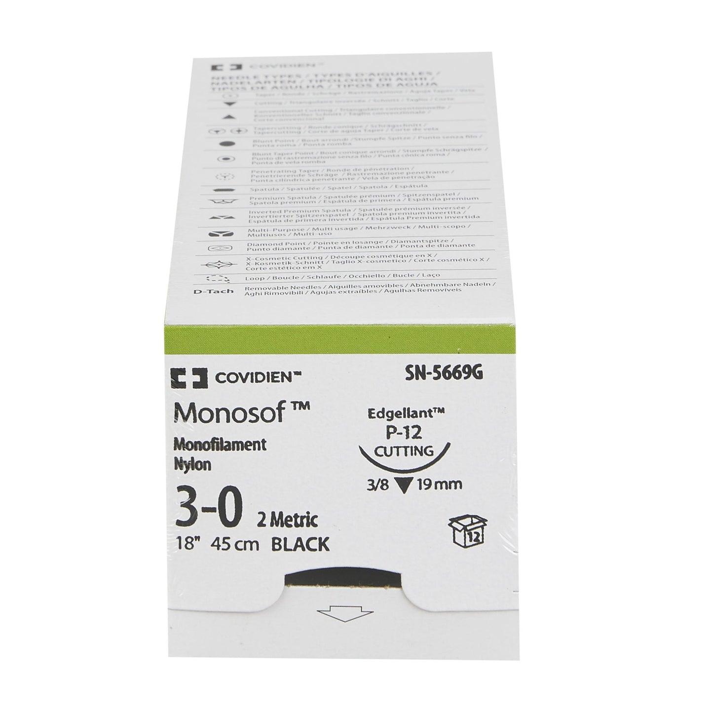 Nonabsorbable Suture with Needle Monosof™ Nylon P-12 3/8 Circle Precision Reverse Cutting Needle Size 3-0 Monofilament