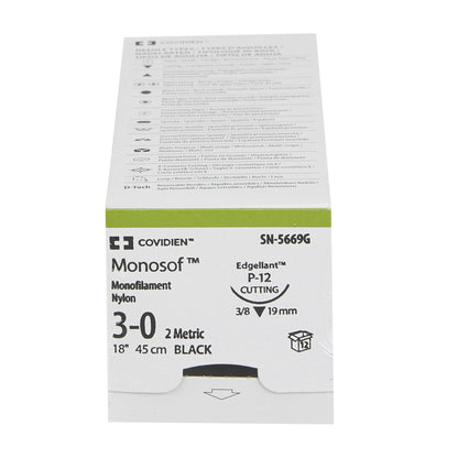 Nonabsorbable Suture with Needle Monosof™ Nylon P-12 3/8 Circle Precision Reverse Cutting Needle Size 3-0 Monofilament