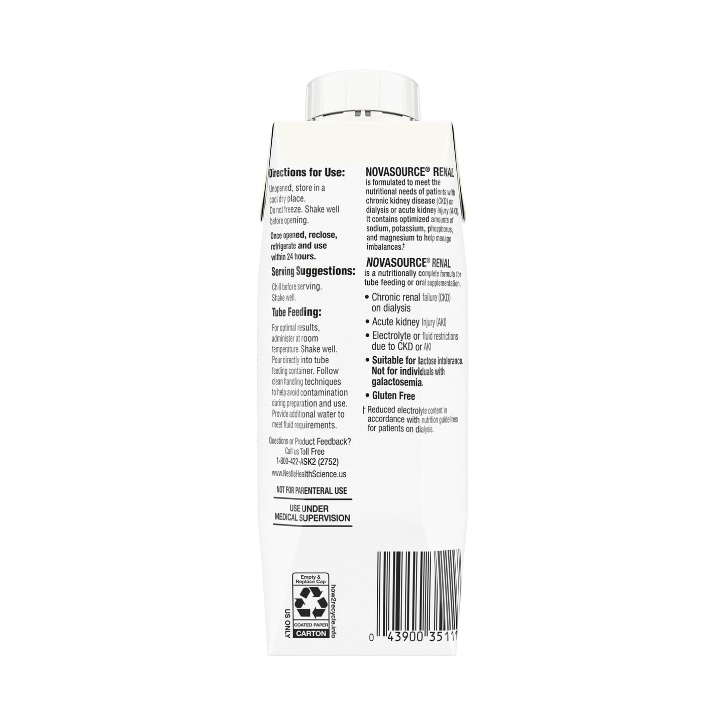 Novasource® Renal Vanilla Formula for Patients on Dialysis, 8-ounce carton