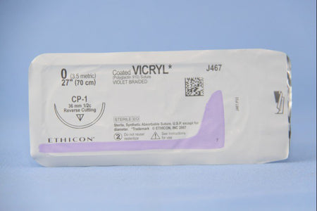 Ethicon J467H Coated Vicryl Polyglactin 910 Absorbable Suture with Needle, Reverse Cutting Braided