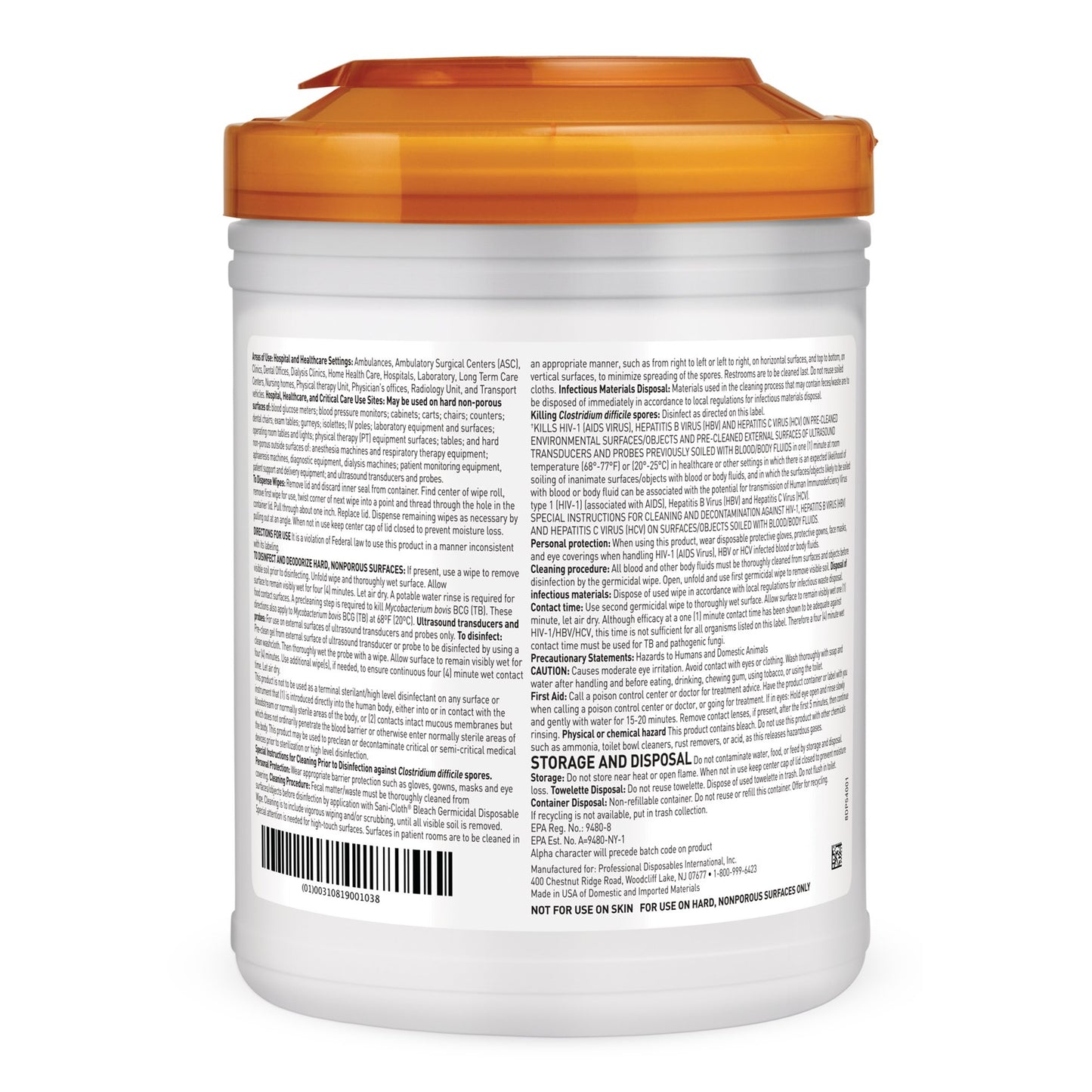 Sani-Cloth® Surface Disinfectant Cleaner Bleach Wipe, 75 Wipes per Canister