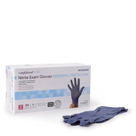 McKesson 1159329 Confiderm LDC Nitrile Exam Glove, Small, Blue