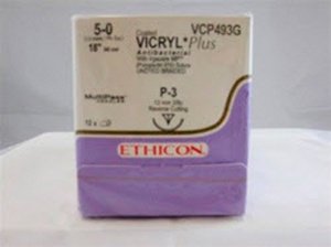 Ethicon VCP493G Coated Vicryl Plus Polyglactin 910 Absorbable Antibacterial Suture with Needle, Braided