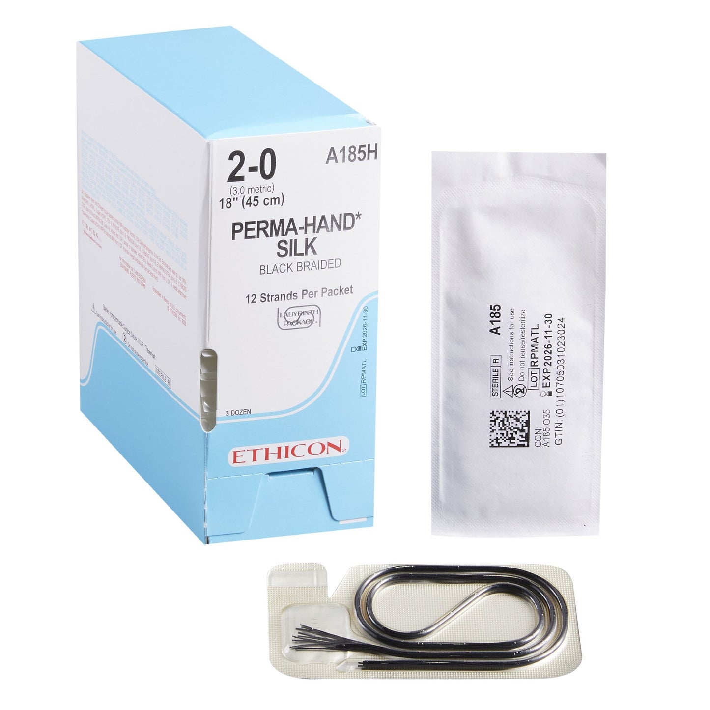 Nonabsorbable Suture without Needle Perma - Hand™ SUTUPAK™ Silk Braided Size 2-0