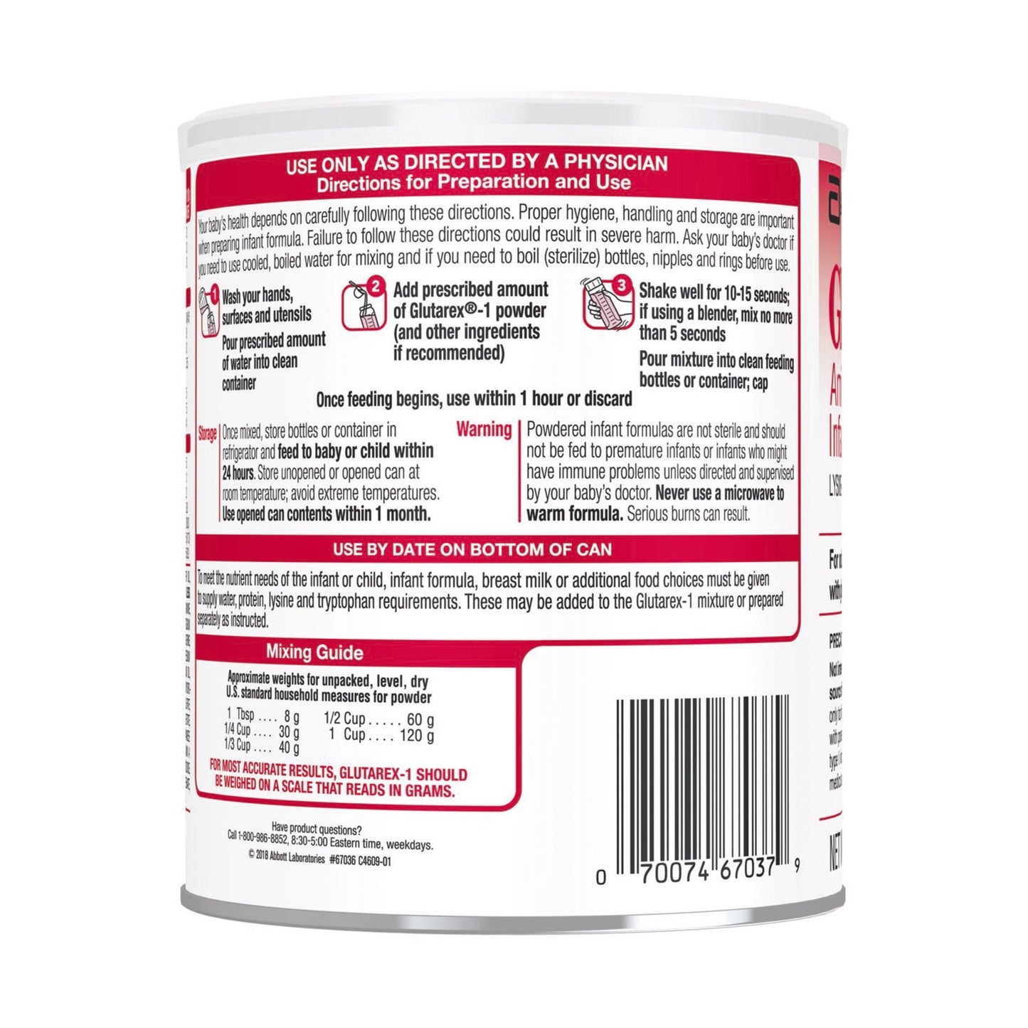 Glutarex®-1 Amino Acid-Modified Infant Formula With Iron, 14.1-ounce can