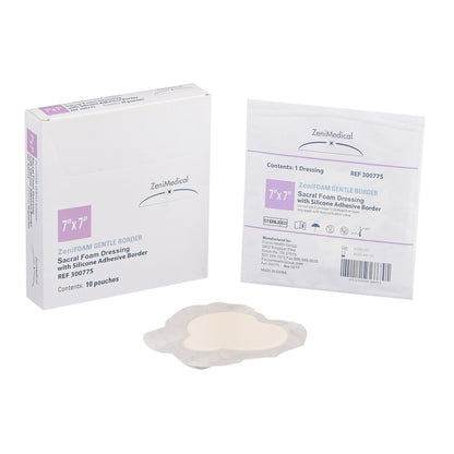 Foam Dressing Zenifoam Gentle Border 7 X 7 Inch With Border Waterproof Backing Silicone Face and Border Sacral Sterile