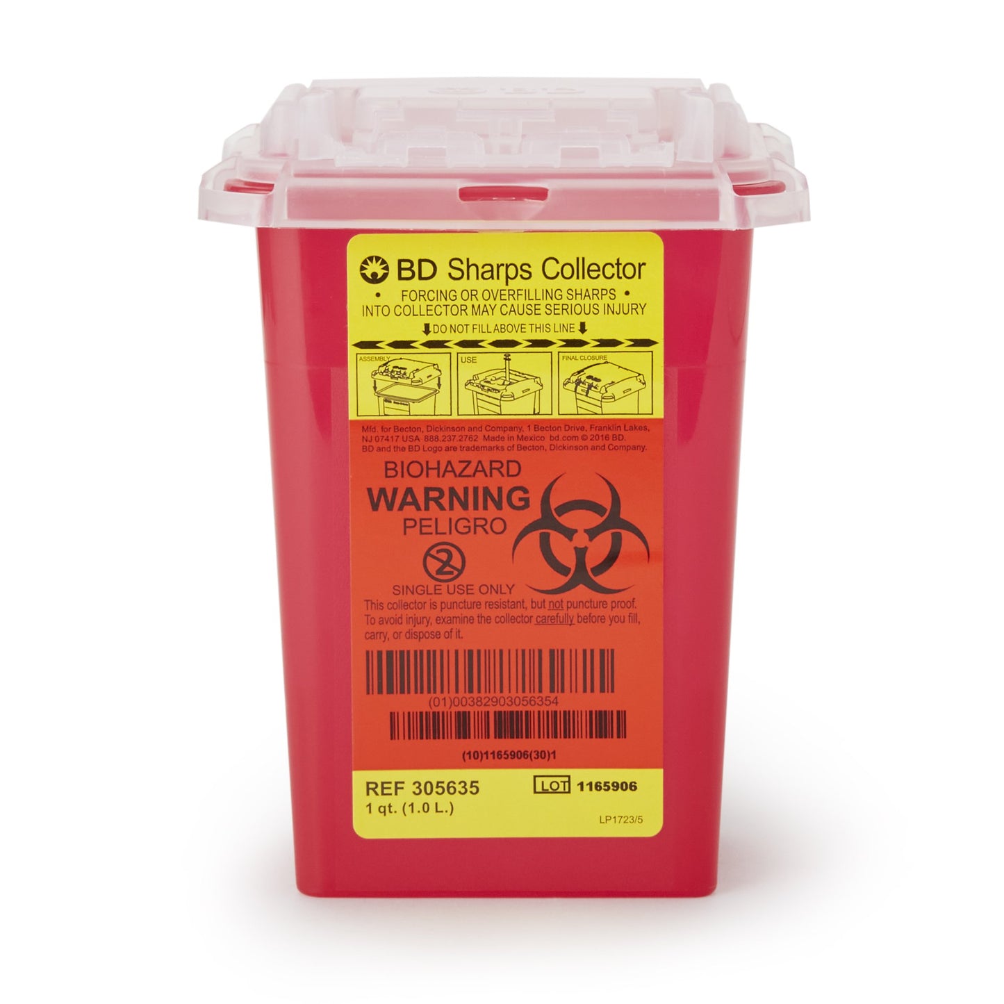 BD Multi-purpose Sharps Container, 1 Quart, 7 x 4.9 x 3.9 Inch