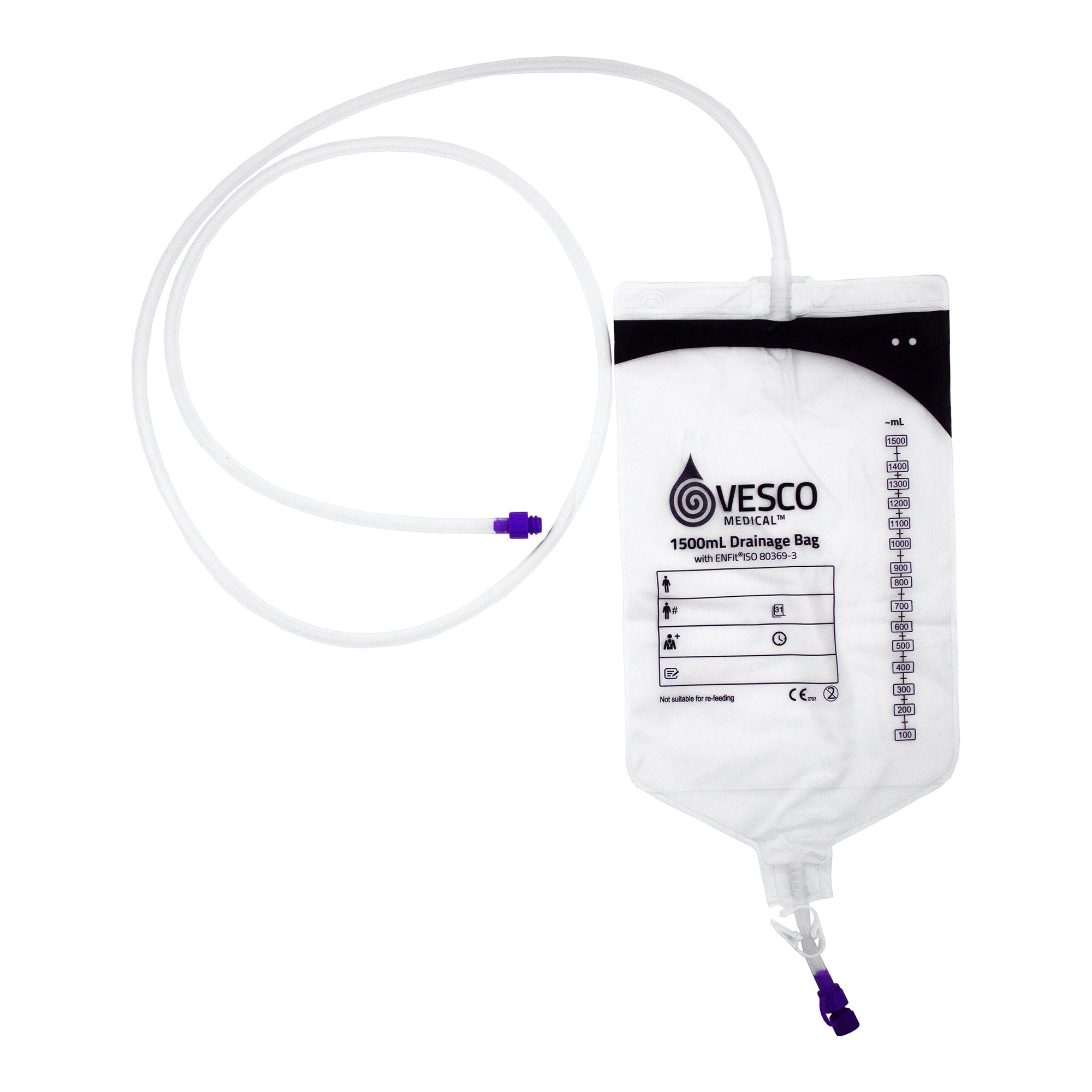 Enteral Drainage Bag with ENFit™ Connector Vesco Medical™ 60 Inch Tubi ...