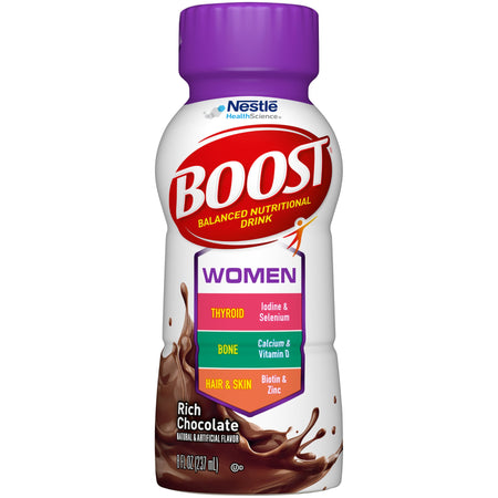 Nestle Healthcare Nutrition 41679380772 Boost Women Chocolate Balanced Nutritional Drink, 8 oz. Bottle