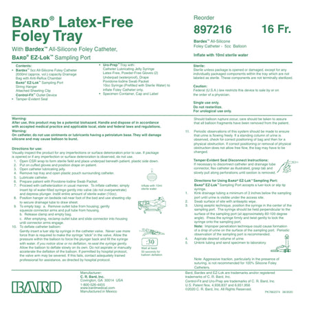 Bard 897216 Bardia Indwelling Catheter Tray, 16 Fr., Chamber Bag