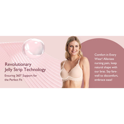 Nursing Bra Momcozy Jelly Strip 34 to 36 Inch Chest Medium Beige Back Hook and Eye Closure