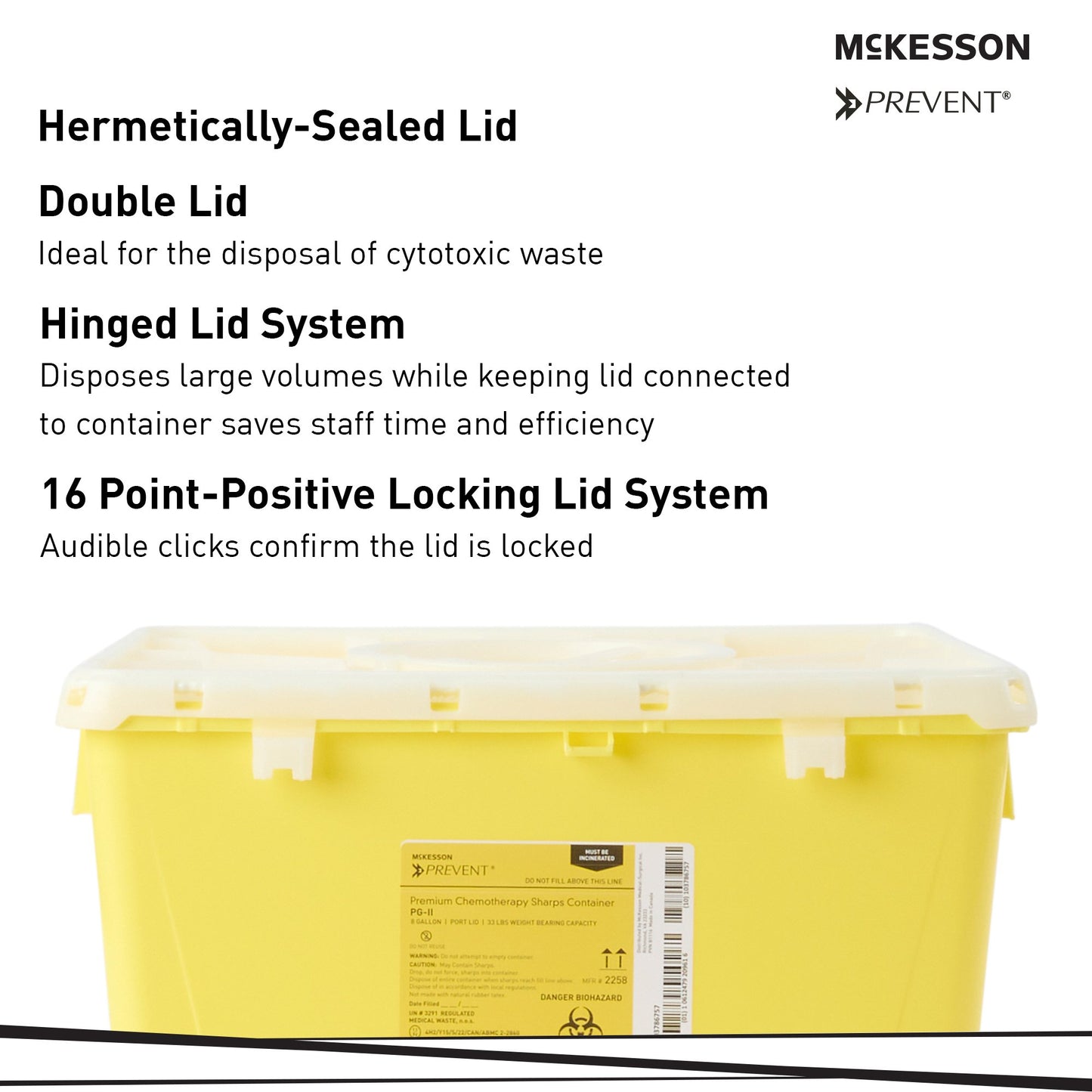 McKesson Prevent® Sharps Container, 8 Gallon, 13-1/2 x 17-3/10 x 13 Inch