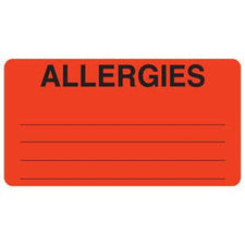 Pre-Printed Label Allergy Alert Red ALLERGIES Alert Label 1-3/4 X 3-1/4 Inch