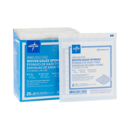 Medline NON21424 Sterile USP Type VII Gauze Sponge, 4 x 4 Inch, 12-Ply