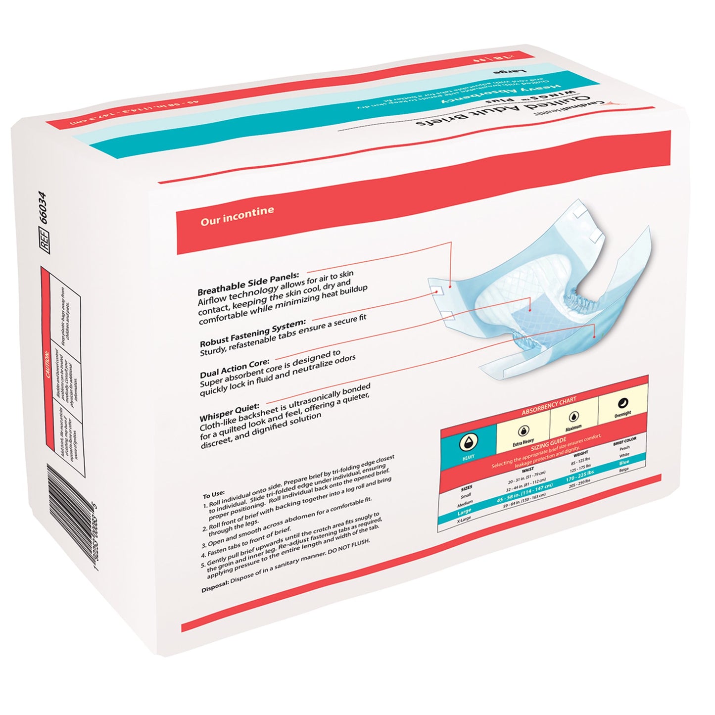 Cardinal 66034 Wings™ Plus Quilted Heavy Absorbency Incontinence Brief, Large