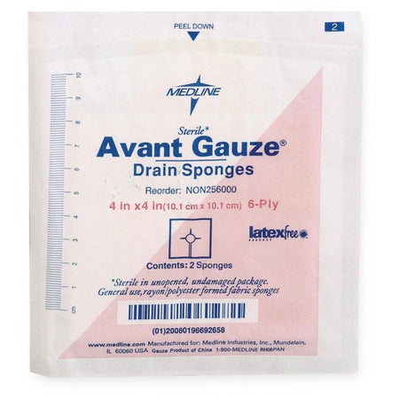 Medline NON256000 Avant Gauze Drain Sponge, 4 x 4 inch, 6-Ply
