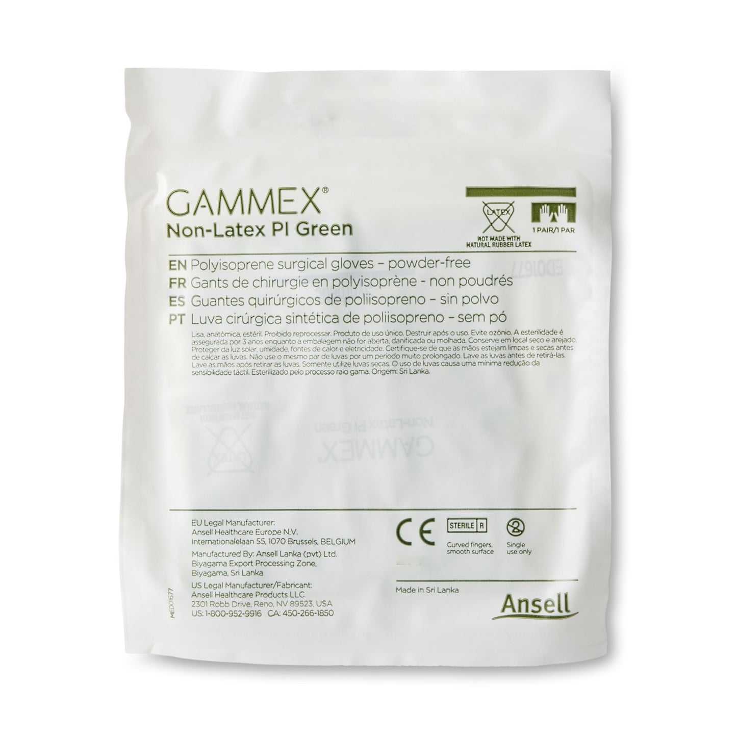 Gammex® Non-Latex PI Green Polyisoprene Surgical Glove, Size 8.5, Light Green