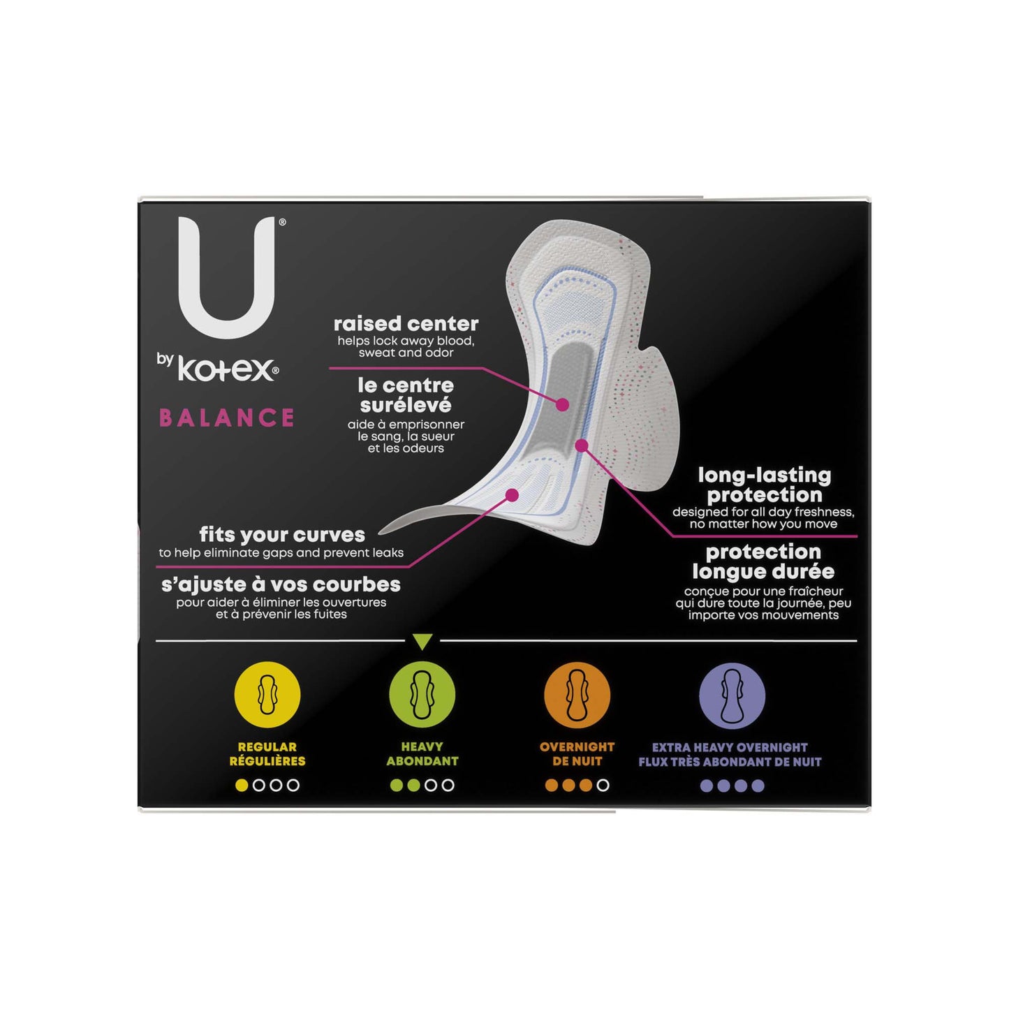 Feminine Pad U by Kotex® Balance Ultra Thin Overnight with Wings Heavy Absorbency
