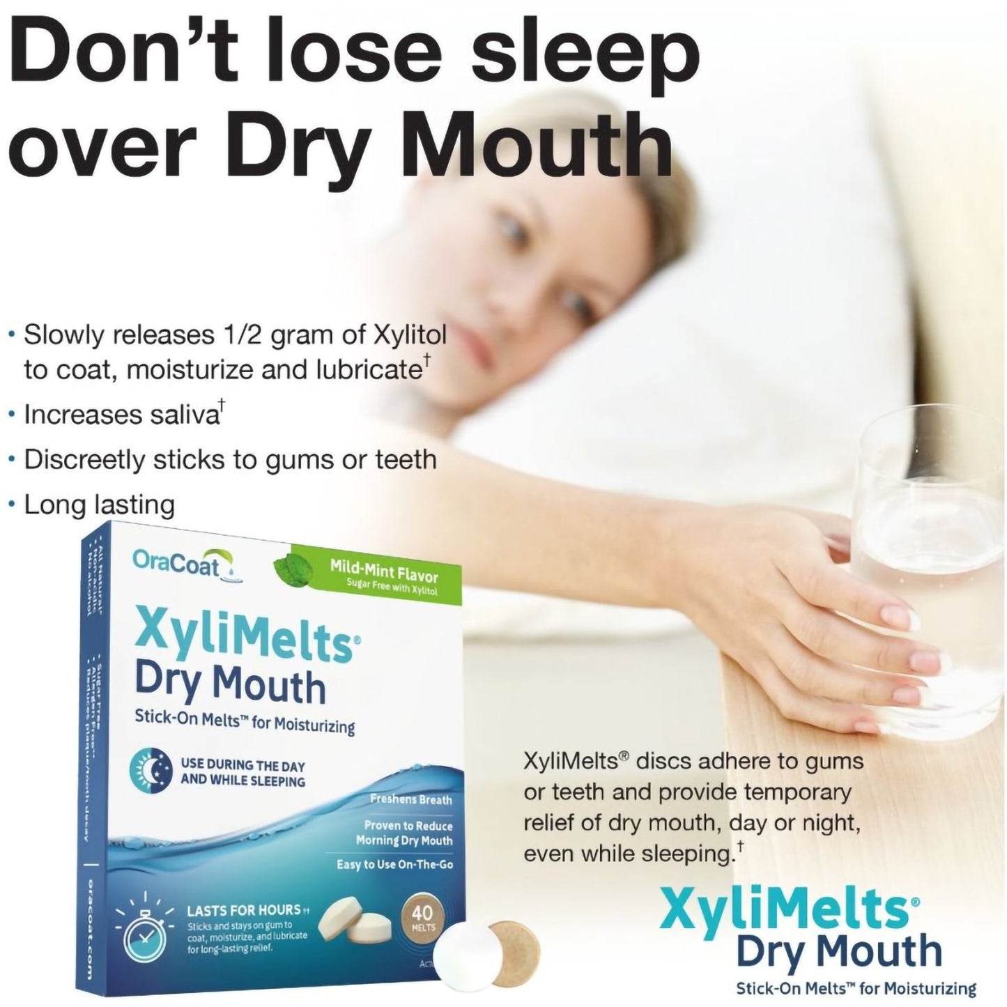 OraCoat XyliMelts Stick-On Melts for Moisturizing, Mild Mint